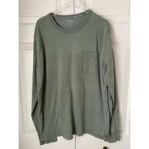 J Crew Garment Dyed Slub Cotton Long Sleeve Pocket T Shirt Men L Green Preppy
